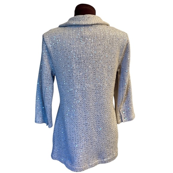 ECI New York Womens Silver Sequin Knit Jacket & Rhinestone Buttons Size Medium - Picture 3 of 13